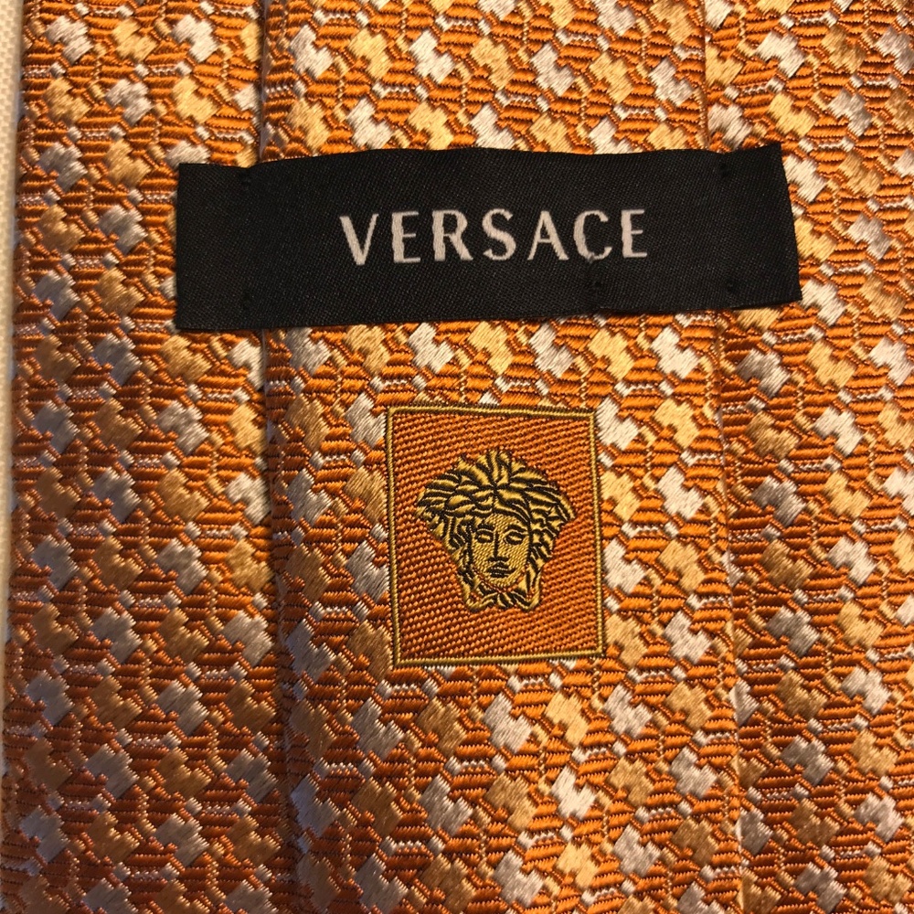 Versace Silk Tie | Orange/Gold/Cream | Geometric